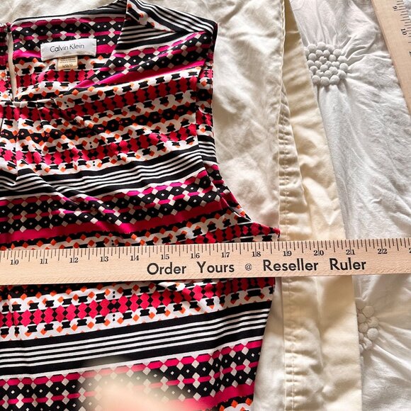 Calvin Klein Womens LG Striped Sleeveless Top Multicolor Pleated Neckline Beachy - Picture 5 of 7